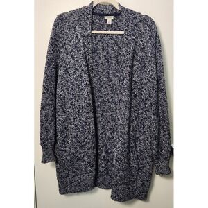 L.L. Bean 100% Cotton Blue Heather Open Front‎ Cardigan Sweater XL Petite